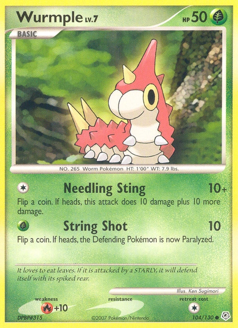 Wurmple Pokémon card from Diamond & Pearl, number 104 (Standard print)