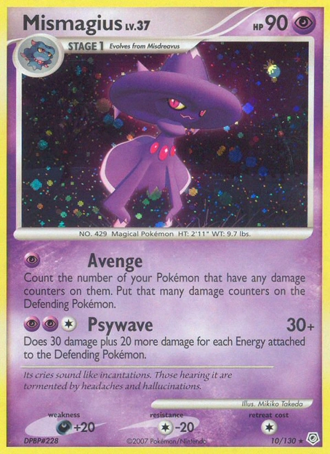 Mismagius Pokémon card from Diamond & Pearl, number 10 (Holo print)
