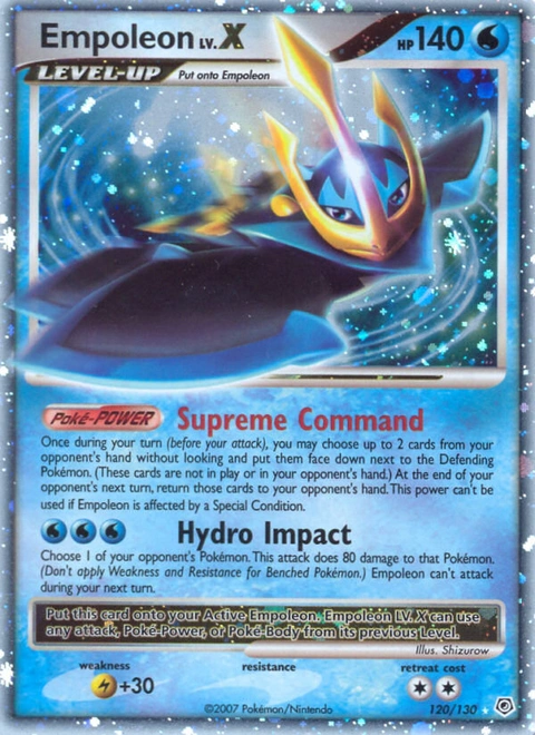 Empoleon LV.X Pokémon card from Diamond & Pearl, number 120 (Holo print)