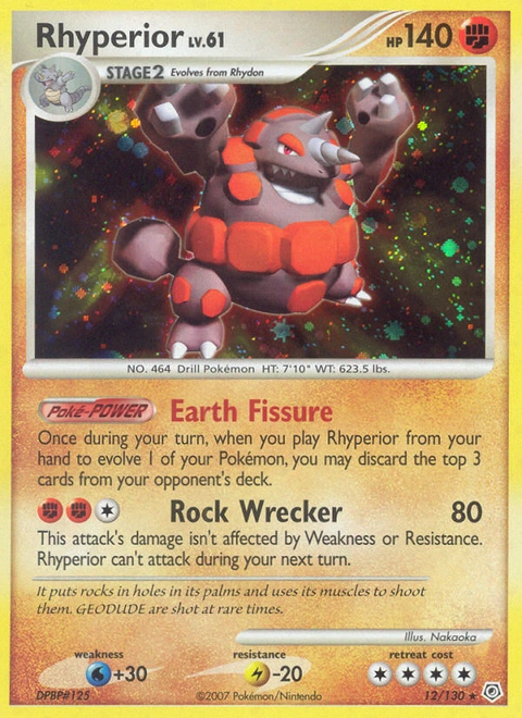 Rhyperior Pokémon card from Diamond & Pearl, number 12 (Holo print)