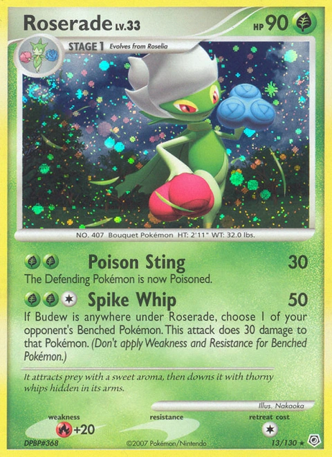 Roserade Pokémon card from Diamond & Pearl, number 13 (Holo print)