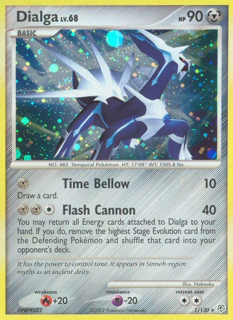 Dialga Pokémon card from Diamond & Pearl, number 1 (Holo print)