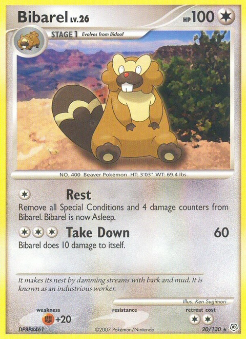 Bibarel Pokémon card from Diamond & Pearl, number 20 (Standard print)