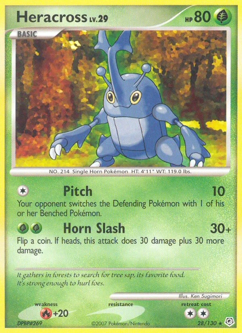 Heracross Pokémon card from Diamond & Pearl, number 28 (Standard print)