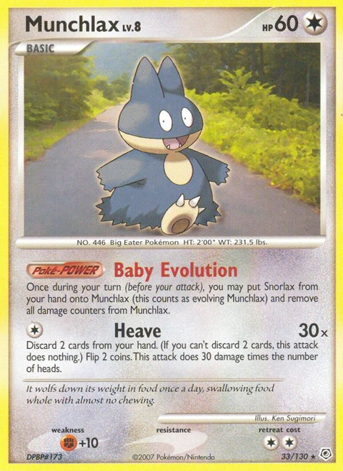 Munchlax Pokémon card from Diamond & Pearl, number 33 (Standard print)