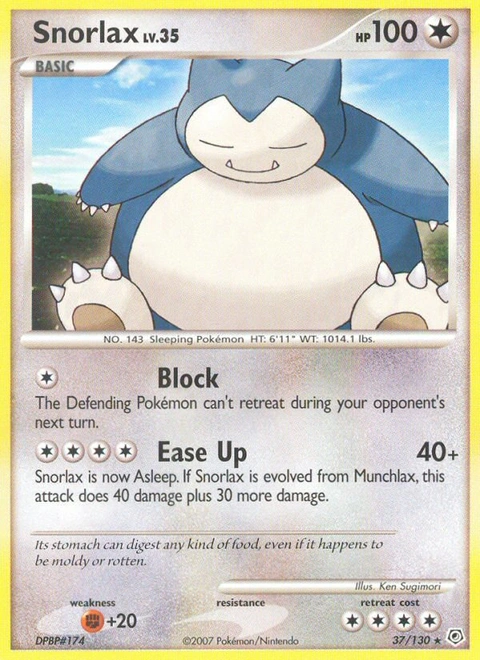 Snorlax Pokémon card from Diamond & Pearl, number 37 (Standard print)
