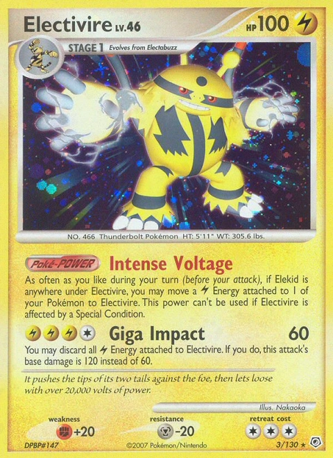 Electivire Pokémon card from Diamond & Pearl, number 3 (Holo print)