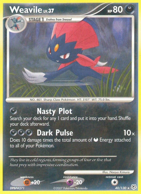 Weavile Pokémon card from Diamond & Pearl, number 40 (Standard print)