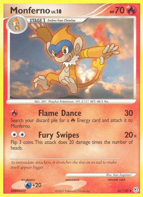 Monferno Pokémon card from Diamond & Pearl, number 56 (Standard print)