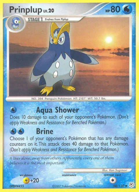 Prinplup Pokémon card from Diamond & Pearl, number 58 (Standard print)