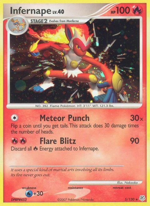 Infernape Pokémon card from Diamond & Pearl, number 5 (Holo print)