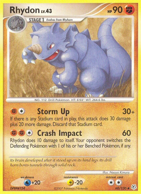 Rhydon Pokémon card from Diamond & Pearl, number 60 (Standard print)