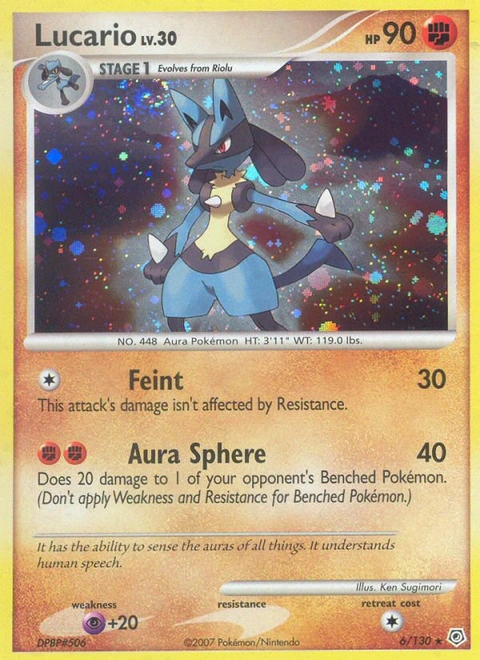 Lucario Pokémon card from Diamond & Pearl, number 6 (Holo print)