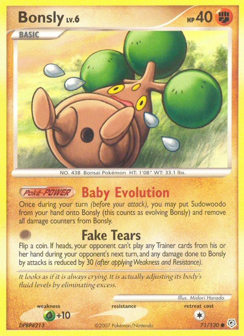 Bonsly Pokémon card from Diamond & Pearl, number 71 (Standard print)