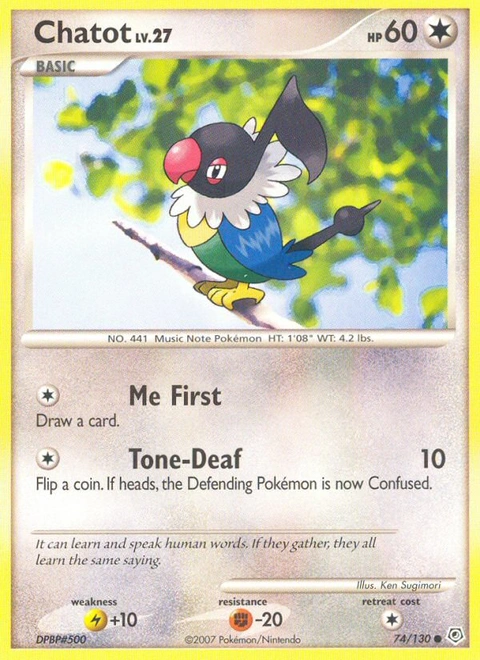Chatot Pokémon card from Diamond & Pearl, number 74 (Standard print)