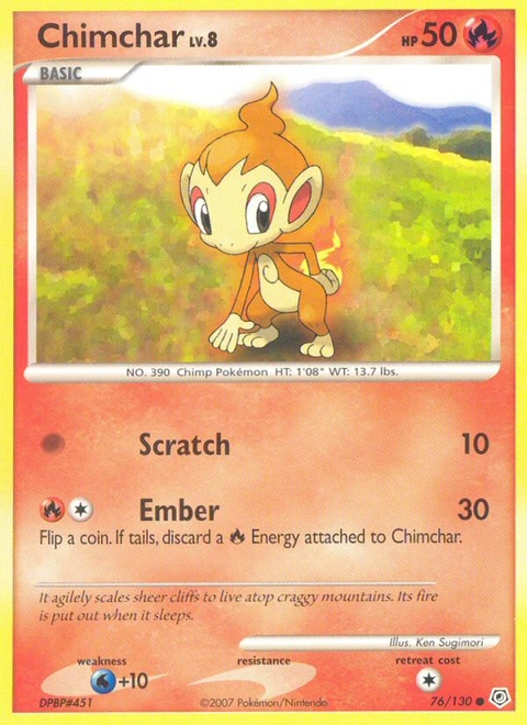 Chimchar Pokémon card from Diamond & Pearl, number 76 (Standard print)