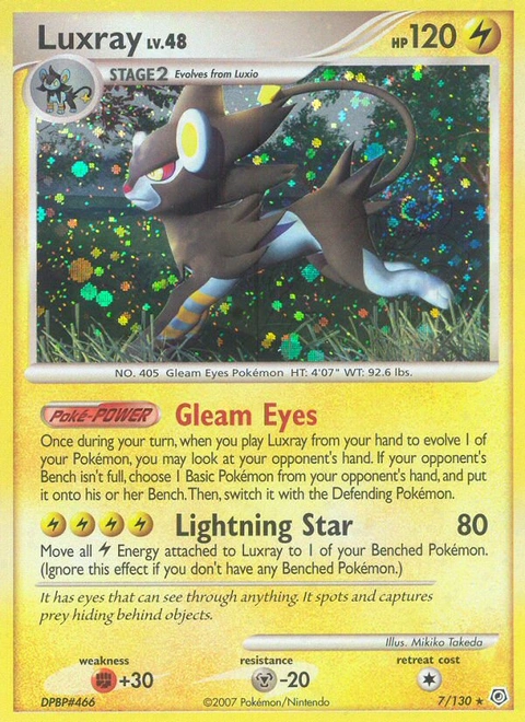 Luxray Pokémon card from Diamond & Pearl, number 7 (Holo print)