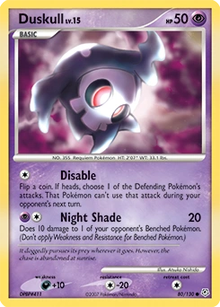 Duskull Pokémon card, number 80