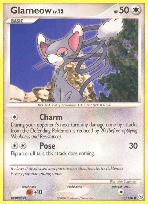 Glameow Pokémon card from Diamond & Pearl, number 83 (Standard print)
