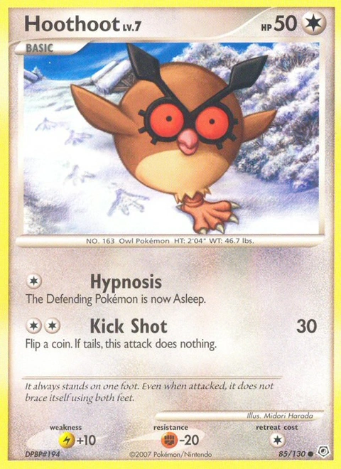 Hoothoot Pokémon card from Diamond & Pearl, number 85 (Standard print)