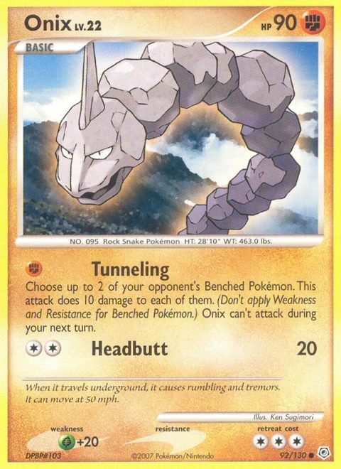 Onix Pokémon card from Diamond & Pearl, number 92 (Standard print)