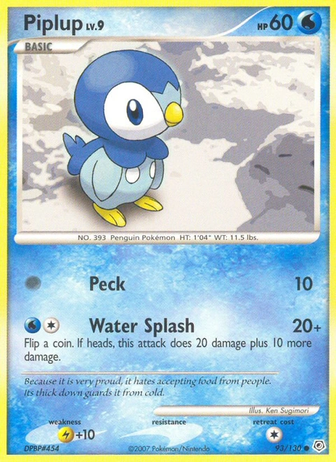 Piplup Pokémon card from Diamond & Pearl, number 93 (Standard print)