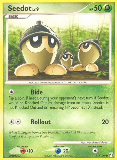 Seedot Pokémon card from Diamond & Pearl, number 97 (Standard print)