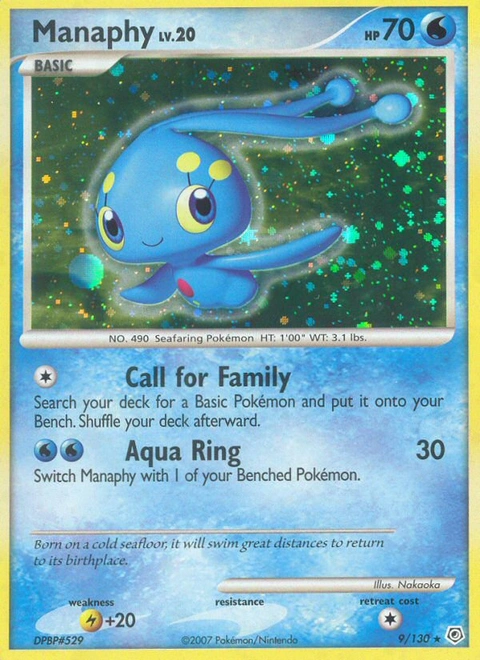 Manaphy Pokémon card from Diamond & Pearl, number 9 (Holo print)