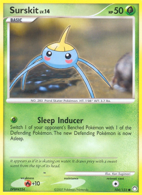 Surskit Pokémon card from Mysterious Treasures, number 104 (Standard print)