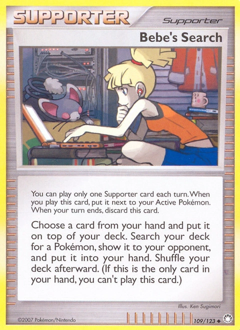Bebe's Search Pokémon card from Mysterious Treasures, number 109 (Standard print)