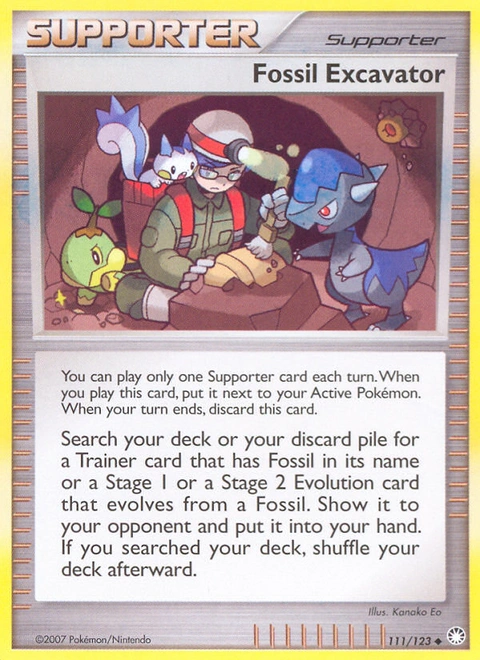 Fossil Excavator Pokémon card from Mysterious Treasures, number 111 (Standard print)