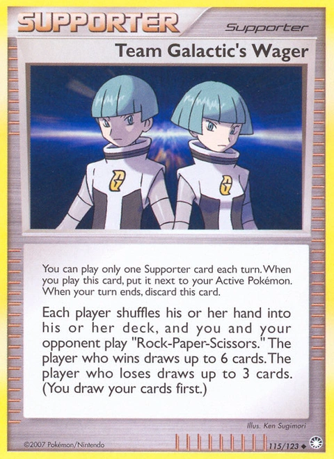 Team Galactic's Wager Pokémon card from Mysterious Treasures, number 115 (Standard print)