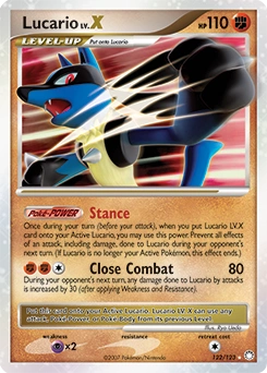 Lucario LV.X Pokémon card, number 122