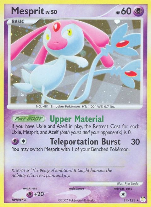 Mesprit Pokémon card from Mysterious Treasures, number 14 (Holo print)