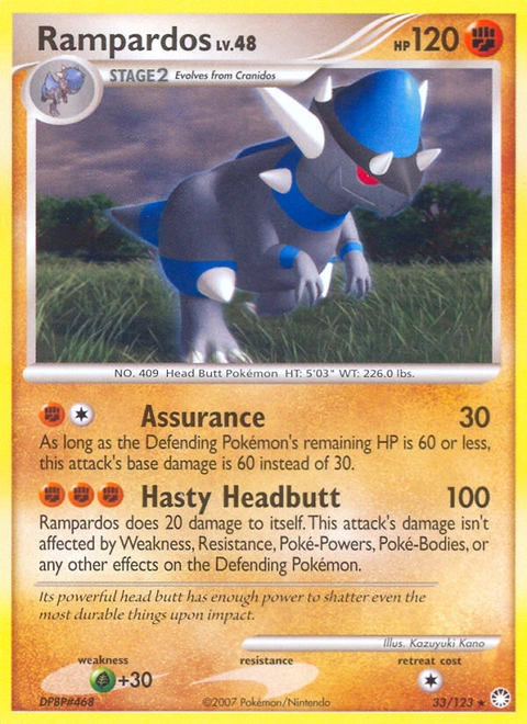 Rampardos Pokémon card from Mysterious Treasures, number 33 (Standard print)