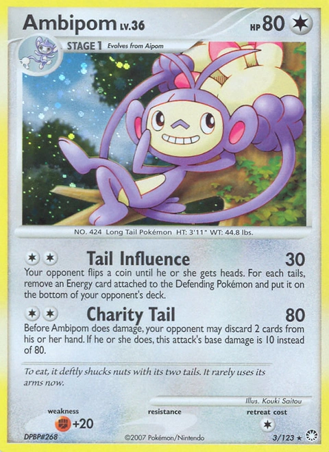 Ambipom Pokémon card from Mysterious Treasures, number 3 (Holo print)
