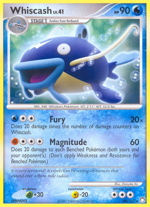 Whiscash Pokémon card from Mysterious Treasures, number 40 (Standard print)