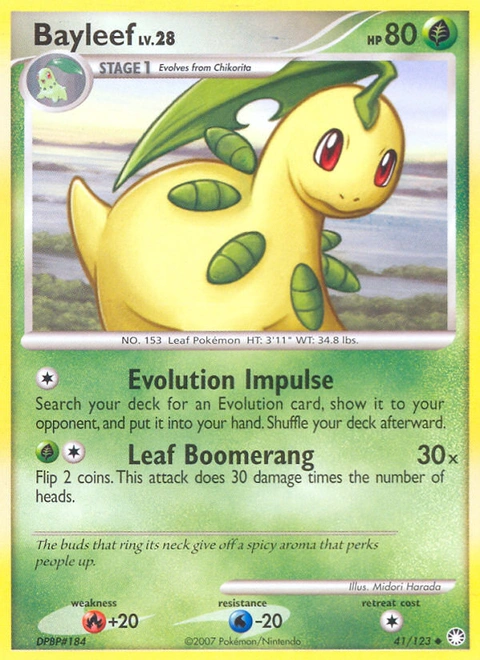 Bayleef Pokémon card from Mysterious Treasures, number 41 (Standard print)