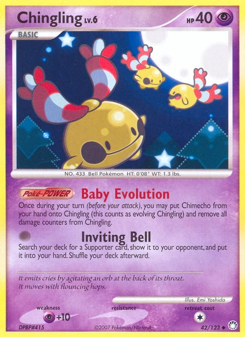 Chingling Pokémon card from Mysterious Treasures, number 42 (Standard print)