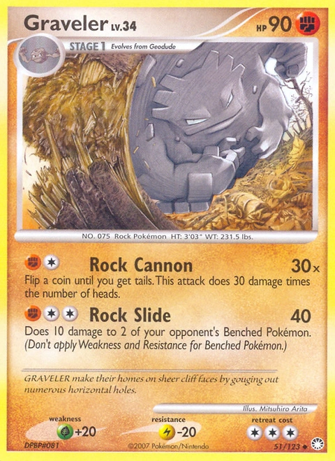 Graveler Pokémon card from Mysterious Treasures, number 51 (Standard print)
