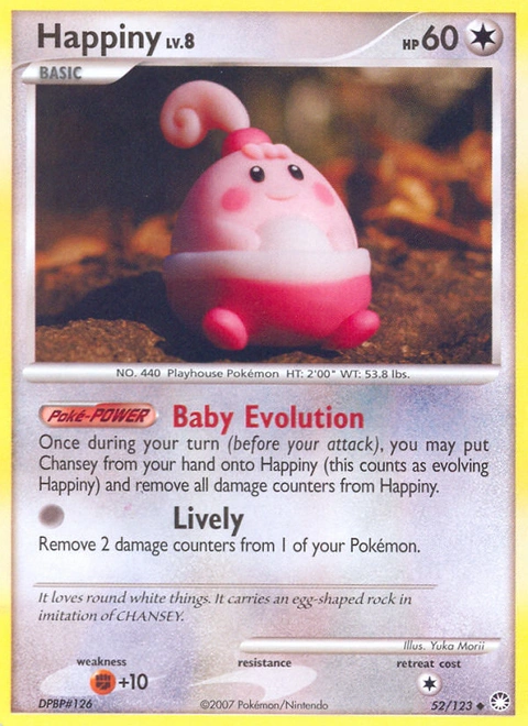 Happiny Pokémon card from Mysterious Treasures, number 52 (Standard print)