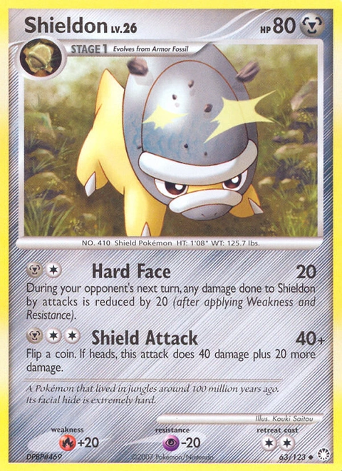 Shieldon Pokémon card from Mysterious Treasures, number 63 (Standard print)