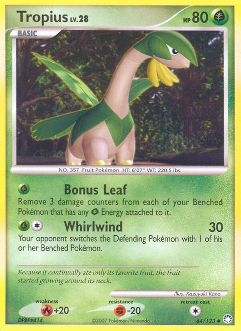 Tropius Pokémon card from Mysterious Treasures, number 64 (Standard print)