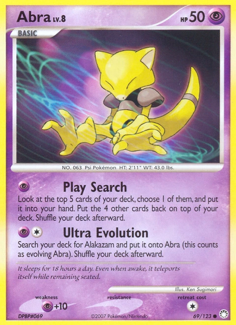 Abra Pokémon card from Mysterious Treasures, number 69 (Standard print)