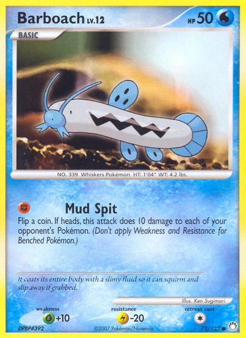 Barboach Pokémon card from Mysterious Treasures, number 72 (Standard print)