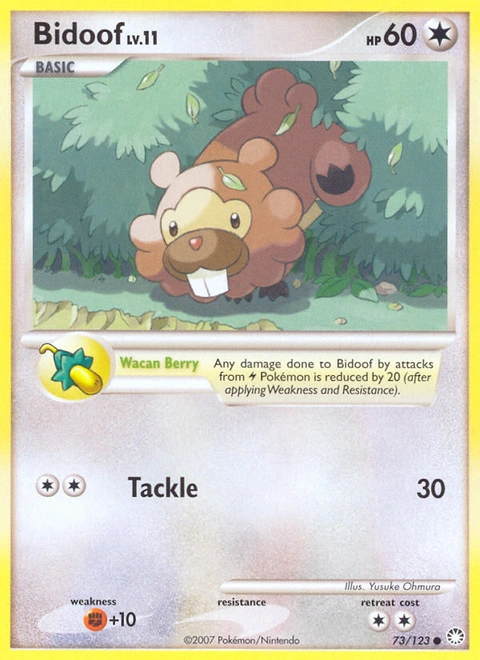 Bidoof Pokémon card from Mysterious Treasures, number 73 (Standard print)