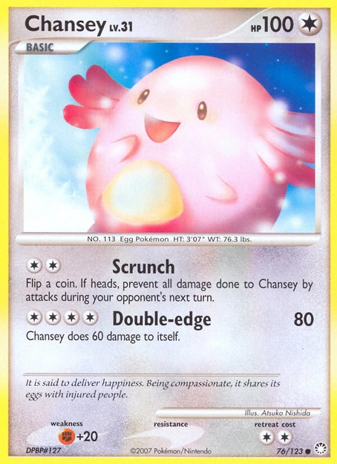 Chansey Pokémon card from Mysterious Treasures, number 76 (Standard print)