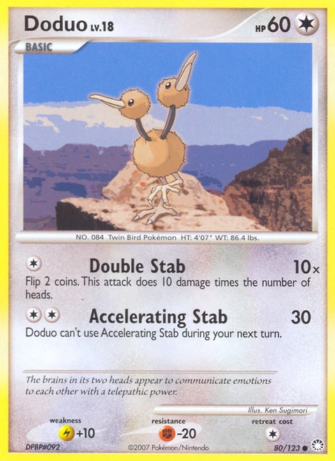 Doduo Pokémon card from Mysterious Treasures, number 80 (Standard print)
