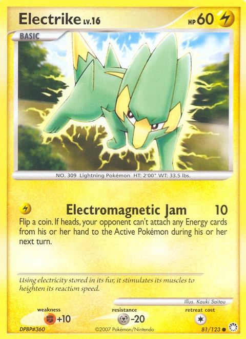 Electrike Pokémon card from Mysterious Treasures, number 81 (Standard print)