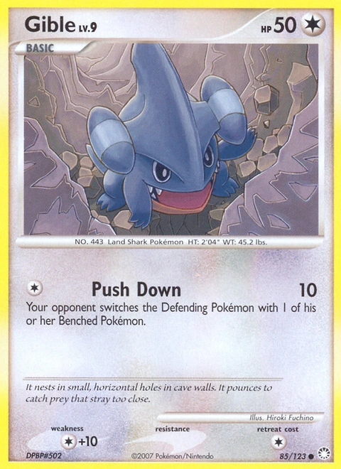 Gible Pokémon card from Mysterious Treasures, number 85 (Standard print)